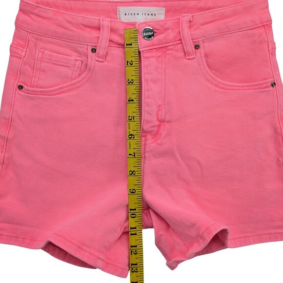 Risen Jeans Denim Shorts Womens Hot Pink High Rise Cotton Stretch 4" Size S - Picture 7 of 10